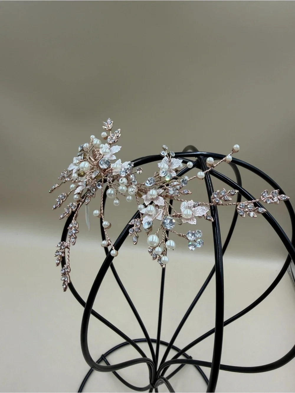 Rose Gold Pearl Crystal Bridal Hair Clip Floral Wedding Barrette NWT